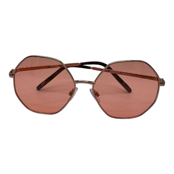 Gold metal frame geometric shaped brown lenses sunglasses - Picture 5 of 6